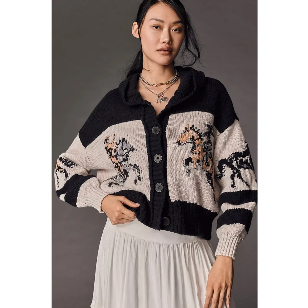 Anthropologie Pilcro Horse Graphic Cardigan Sweater Medium - Picture 1 of 6